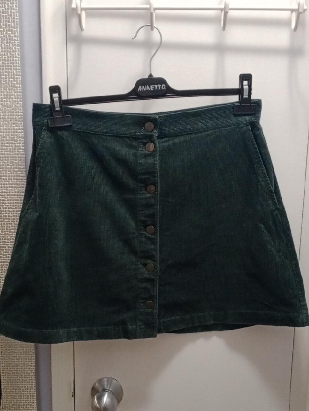 Uniqlo Dark Green Corduroy Button-Front A-Line Skirt